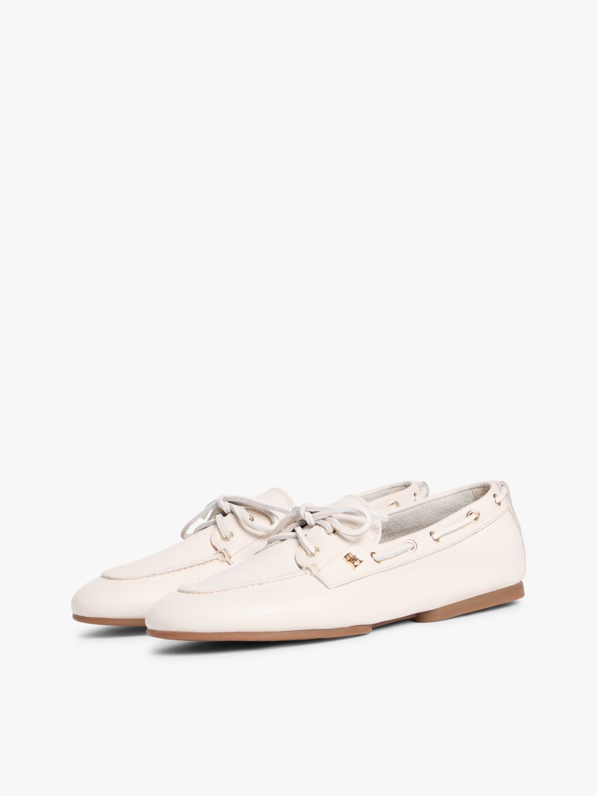 Leather TH Monogram Boat Shoes — Beige