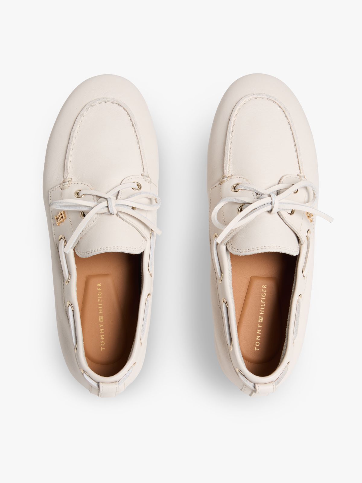 Leather TH Monogram Boat Shoes — Beige