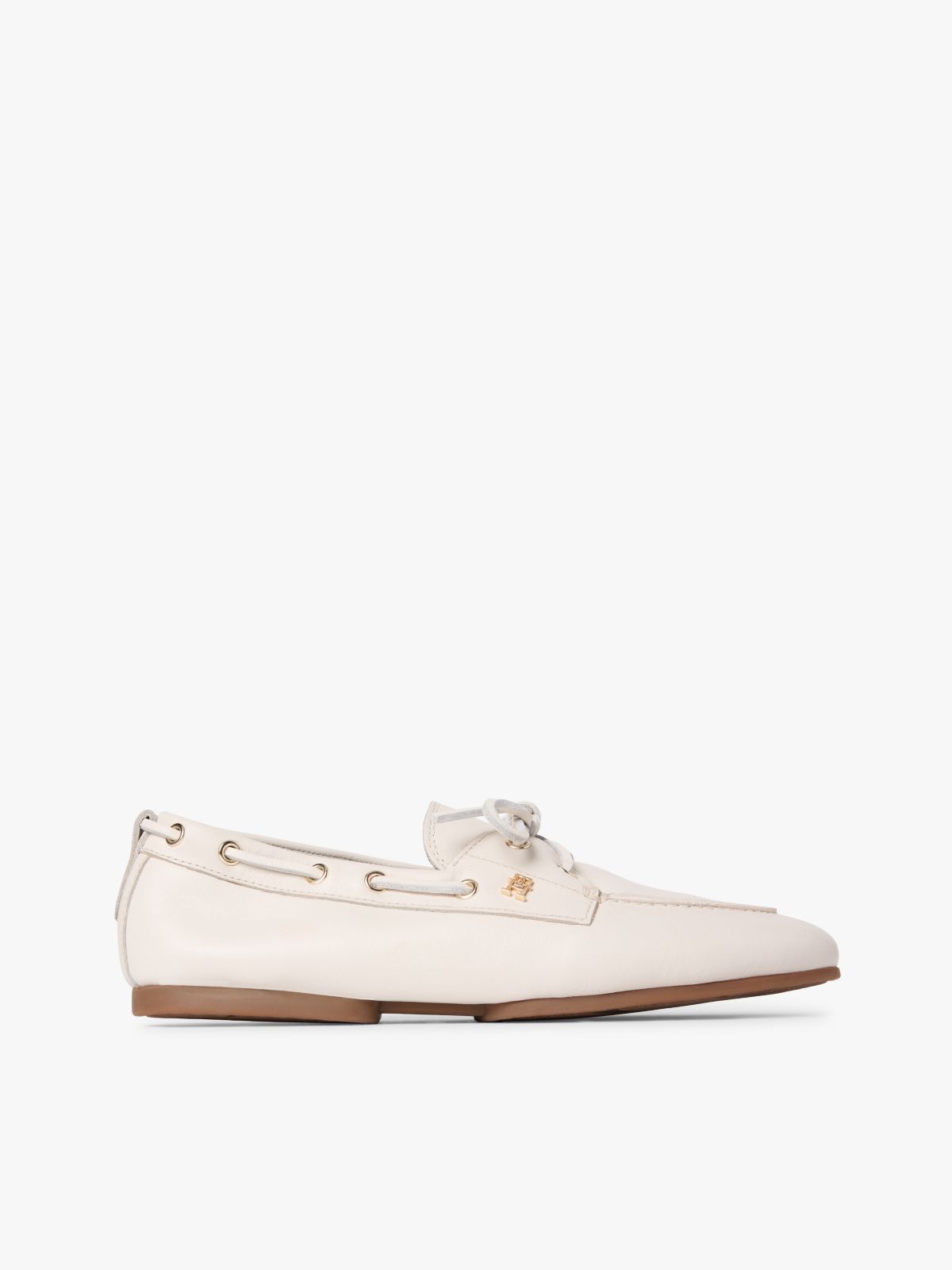 Leather TH Monogram Boat Shoes — Beige