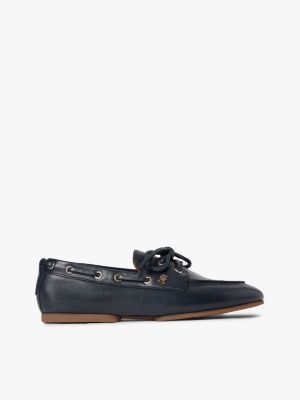 scarpe da barca in pelle con monogramma th blue da donne tommy hilfiger