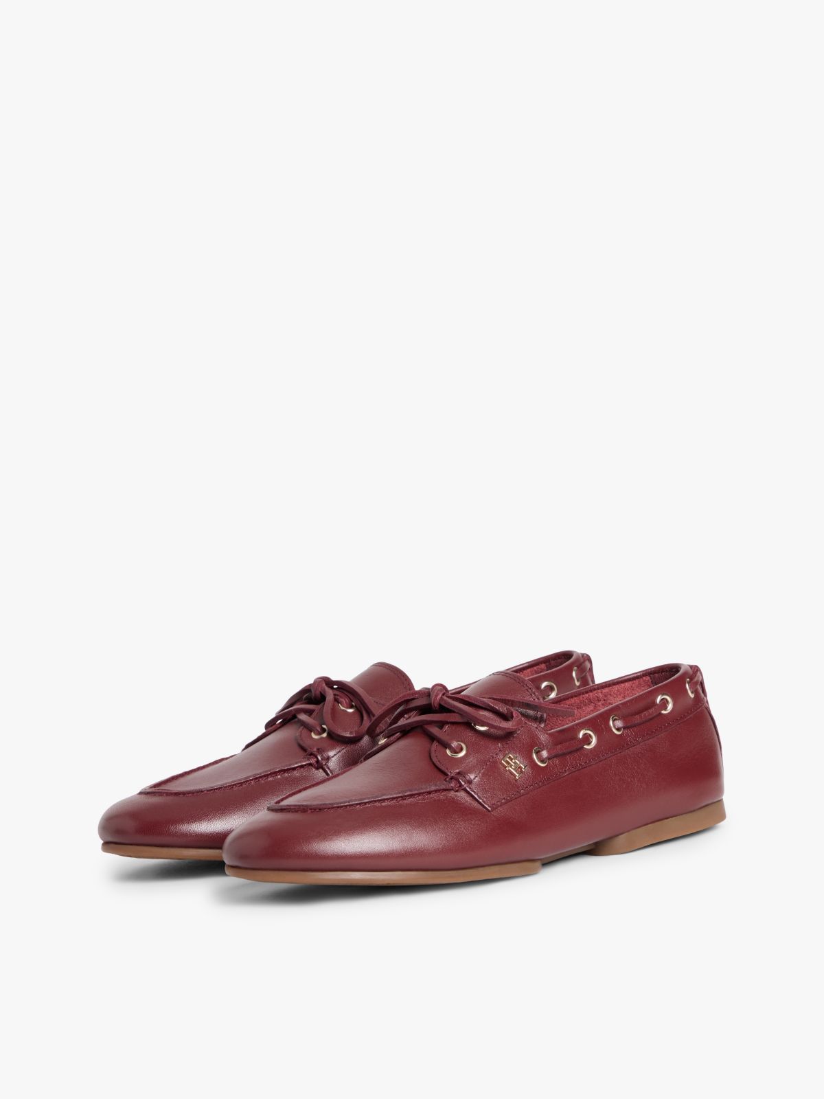 Leather TH Monogram Boat Shoes — Brown