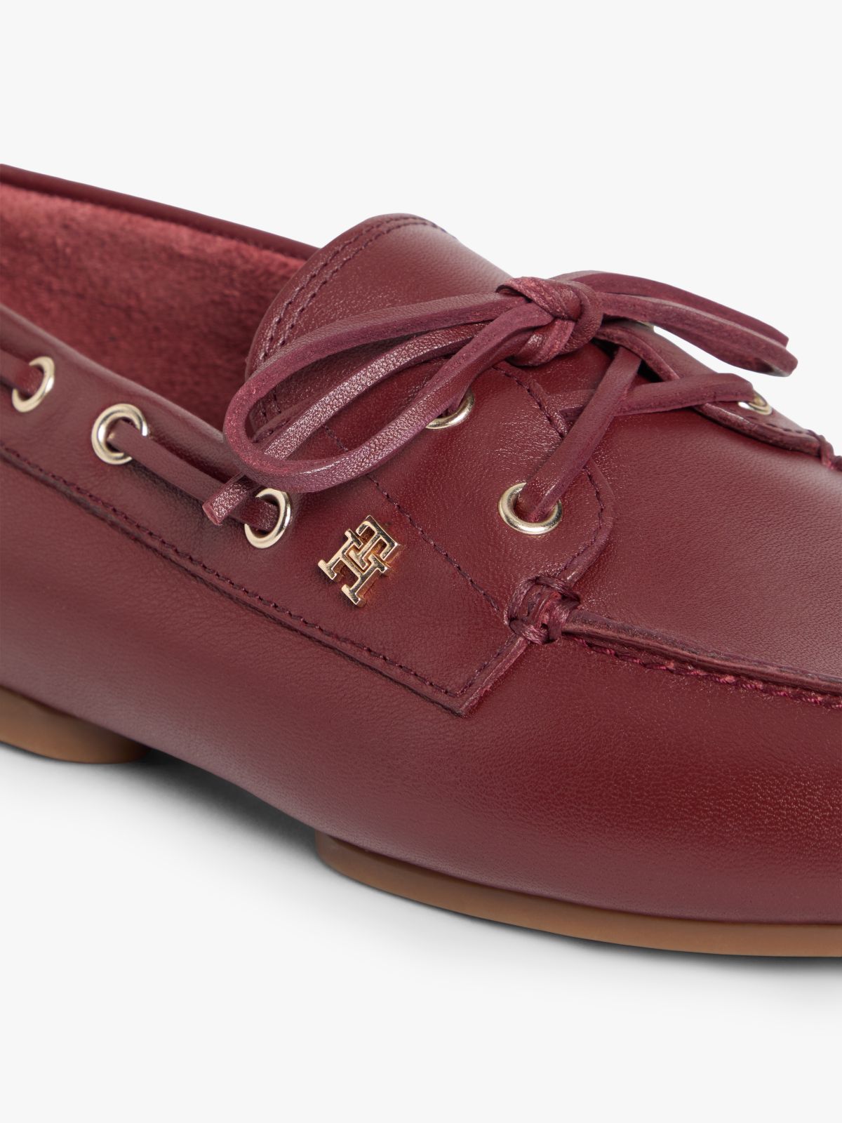 Leather TH Monogram Boat Shoes — Brown