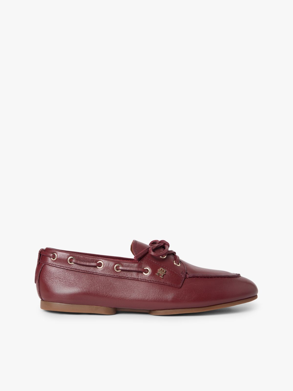 Leather TH Monogram Boat Shoes — Brown
