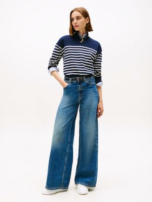 sneakers in pelle con suola alta e monogrammi beige da donne tommy hilfiger