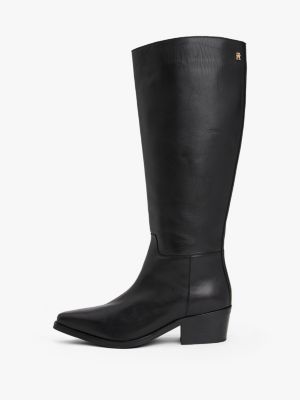stivali da cowboy alti in pelle nero da donne tommy hilfiger