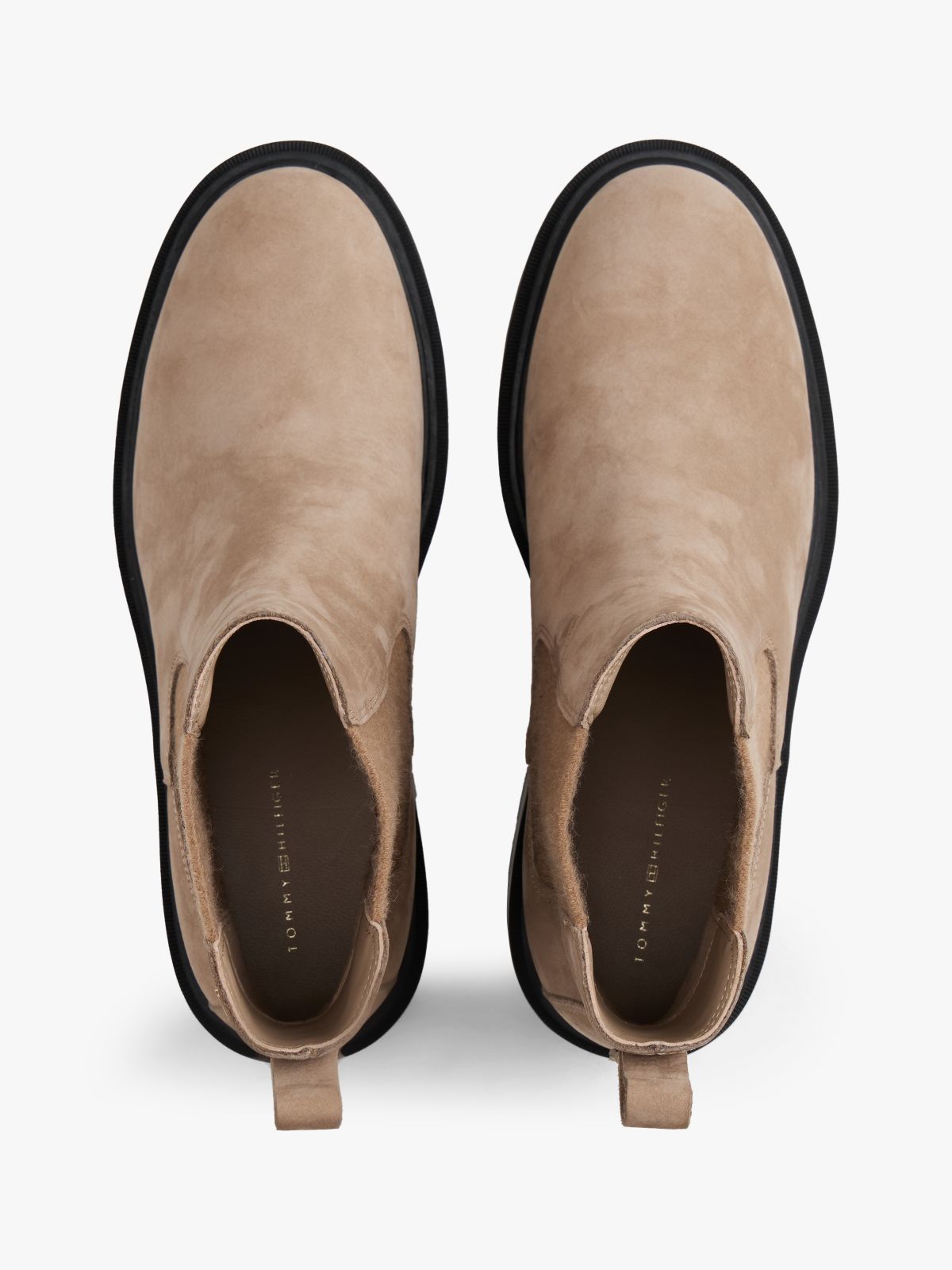 Cleat Block Heel Chelsea Boots — Beige