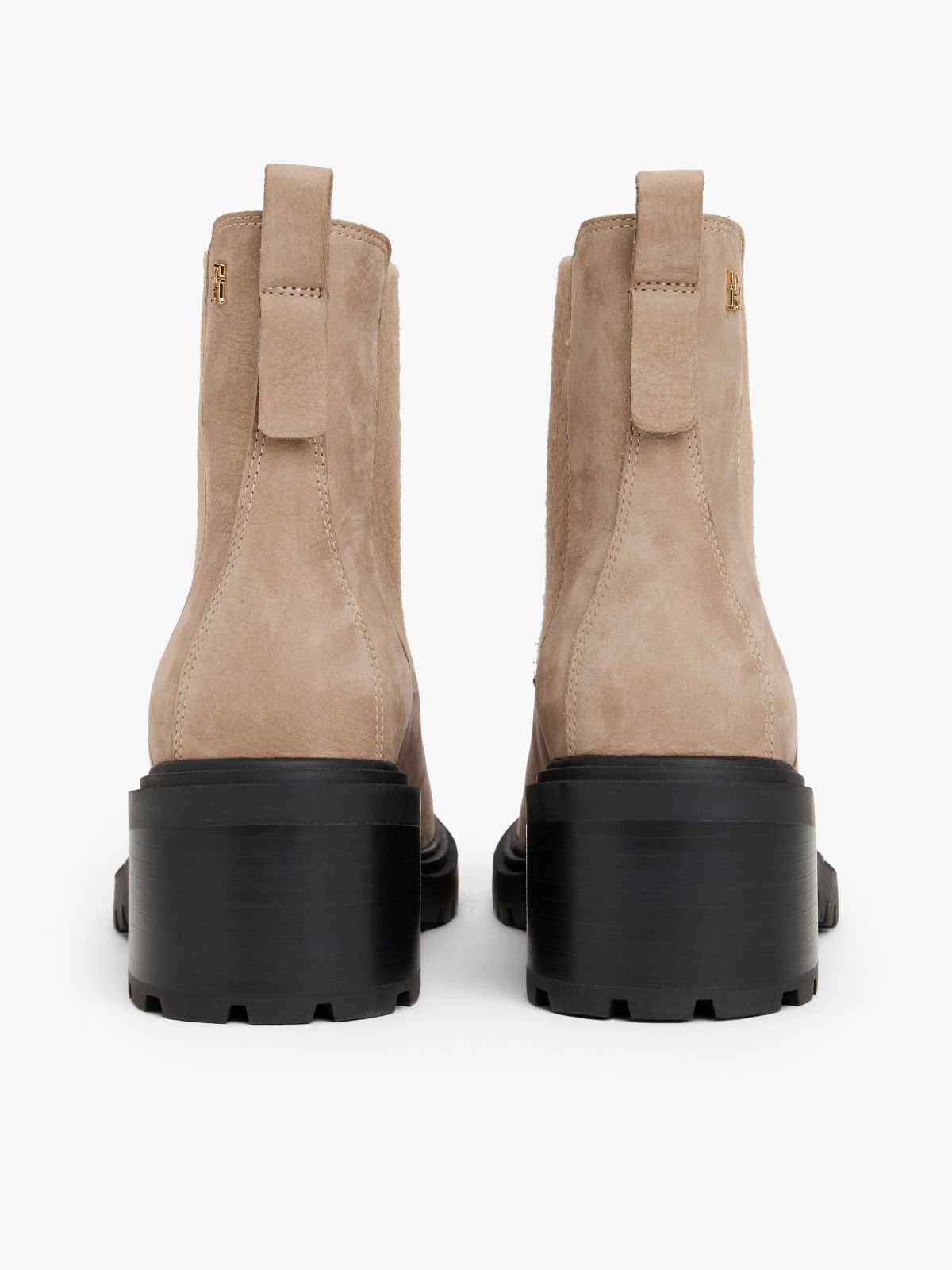 Cleat Block Heel Chelsea Boots — Beige