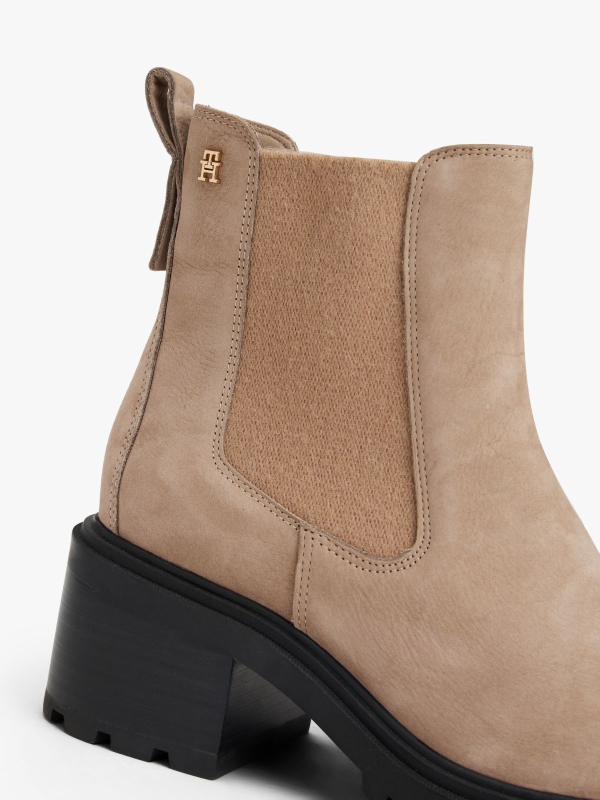 Cleat Block Heel Chelsea Boots — Beige
