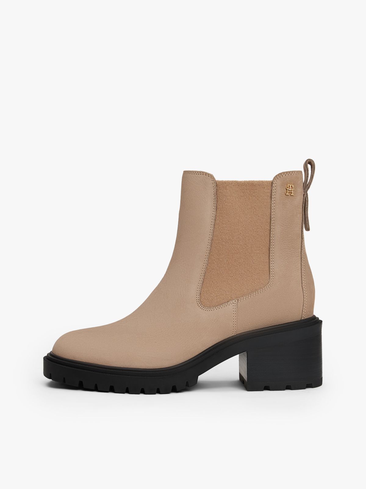 Cleat Block Heel Chelsea Boots — Beige