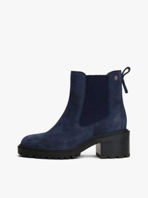 blauw chelsea boot met profielzool en blokhak voor dames - tommy hilfiger