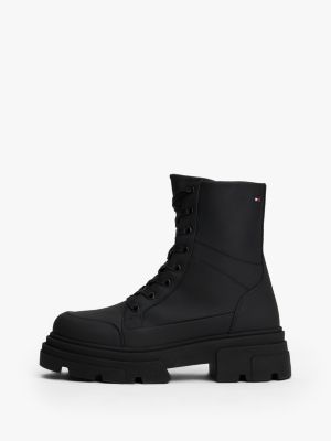 black water repellent lace-up mid boots for women tommy hilfiger