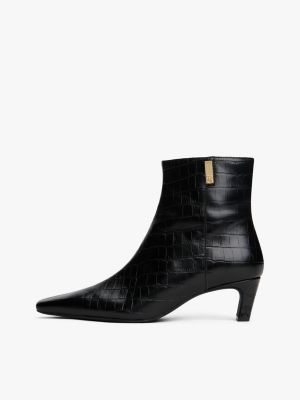 black croco-print kitten heel boots with leather for women tommy hilfiger