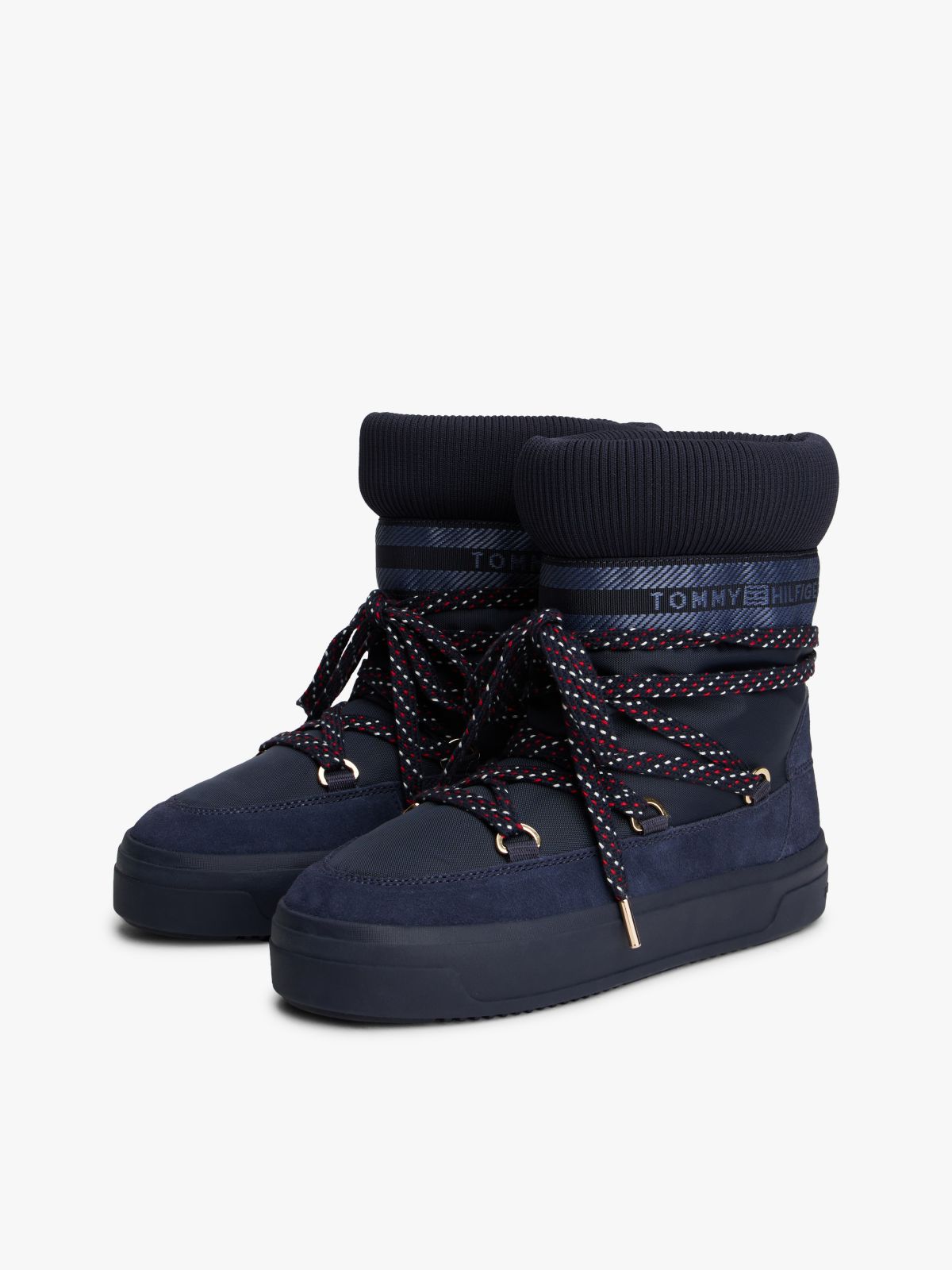 Logo Tape Warm Lined Lace-Up Snow Boots — Blue