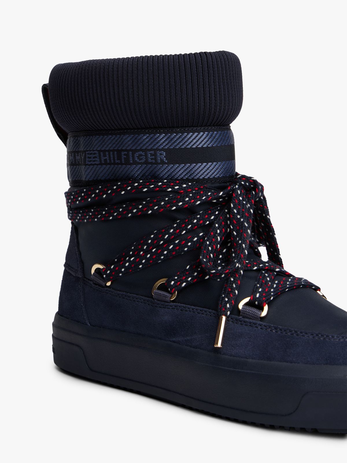 Logo Tape Warm Lined Lace-Up Snow Boots — Blue