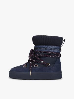 bottes de neige à lacets et bande de logo bleu pour femmes tommy hilfiger