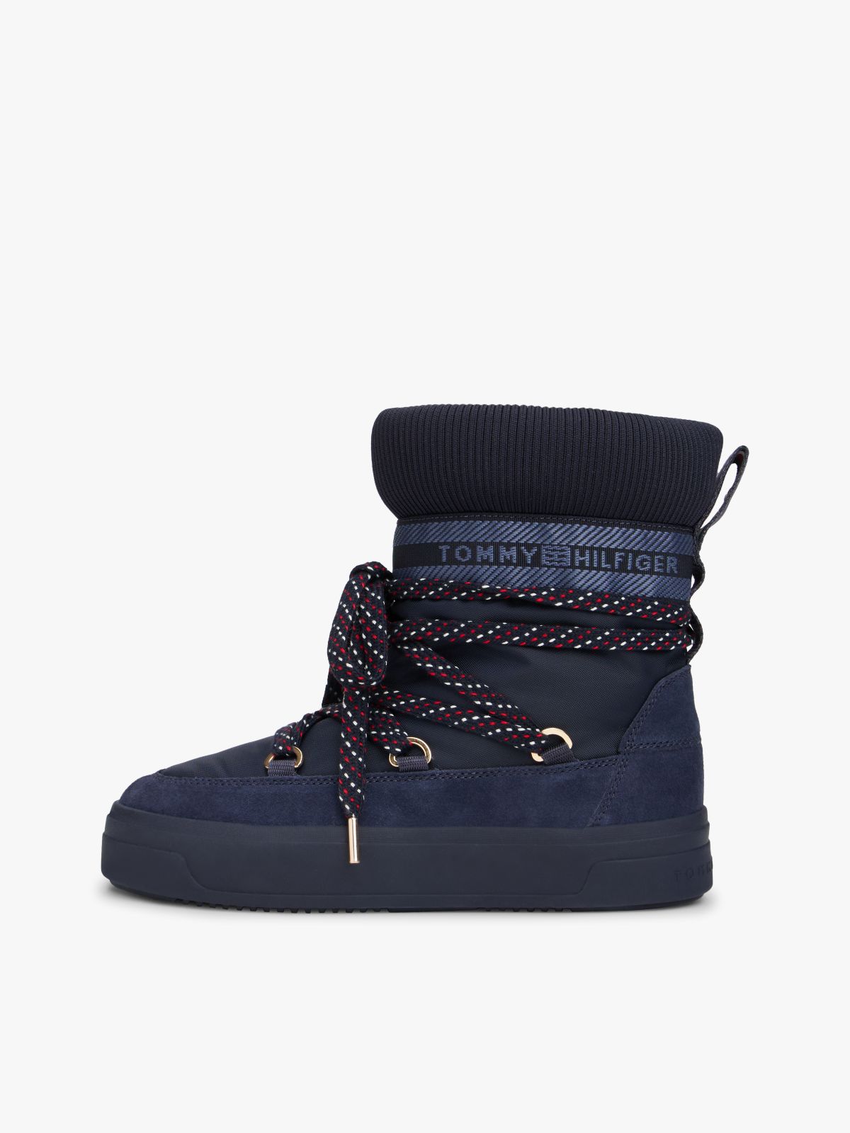 Logo Tape Warm Lined Lace-Up Snow Boots — Blue