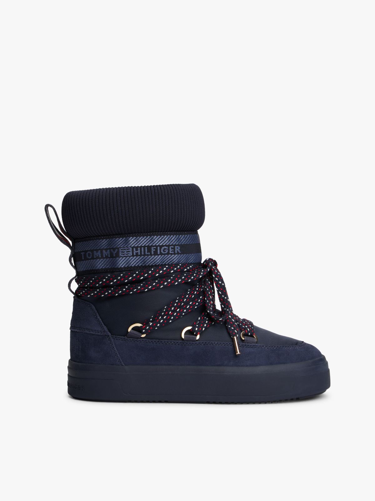 Logo Tape Warm Lined Lace-Up Snow Boots — Blue