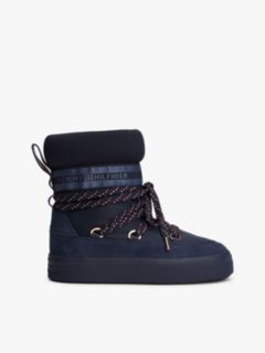 Logo Tape Warm Lined Lace-Up Snow Boots — Blue 1