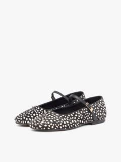 Snow Leopard Print Buckle Ballerinas — Black 2