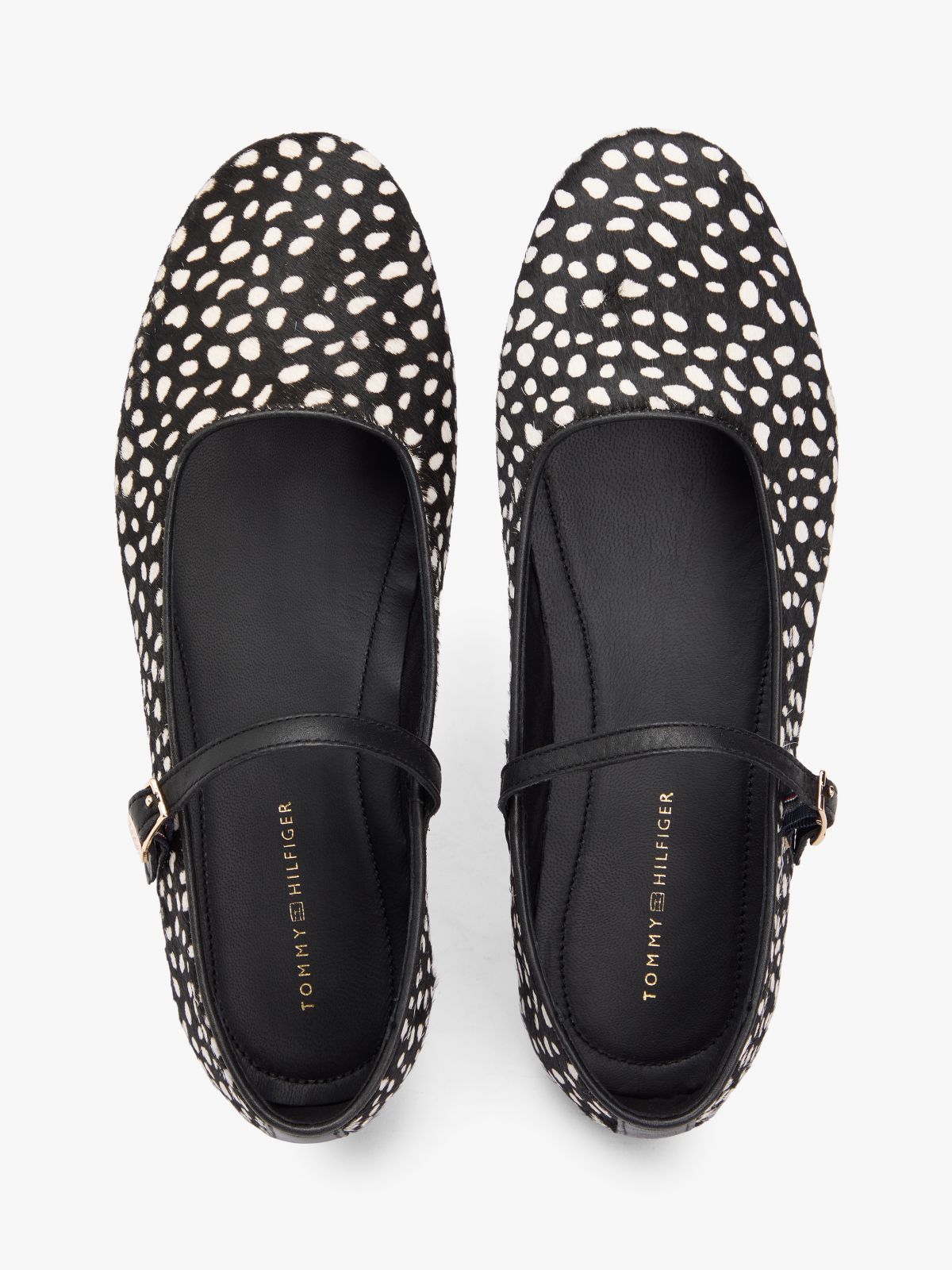 Snow Leopard Print Buckle Ballerinas — Black