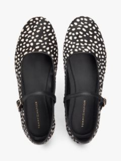 Snow Leopard Print Buckle Ballerinas — Black 3