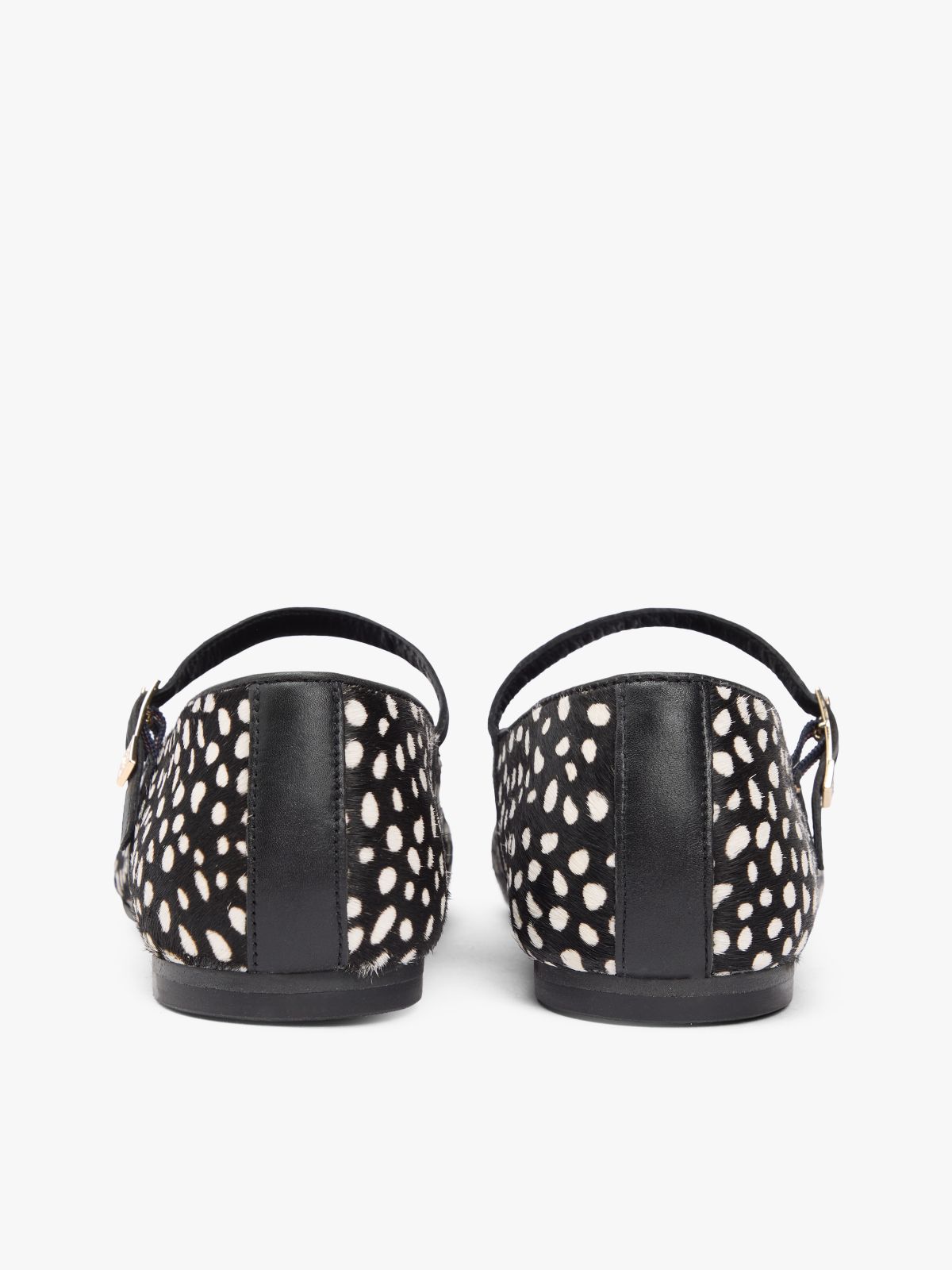 Snow Leopard Print Buckle Ballerinas — Black