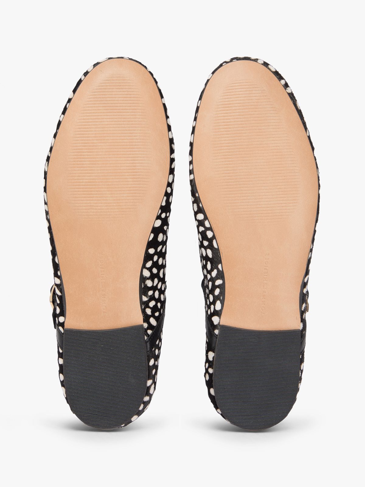 Snow Leopard Print Buckle Ballerinas — Black