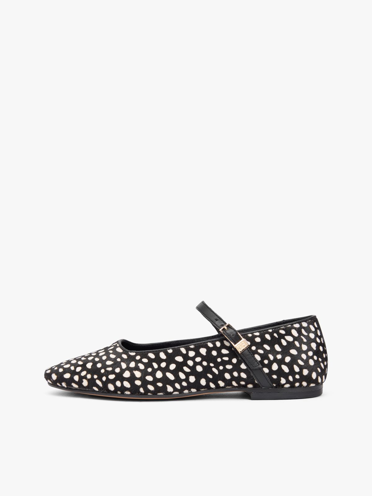 Snow Leopard Print Buckle Ballerinas — Black
