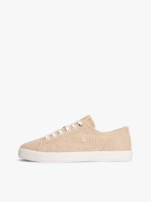 beige strukturierter sneaker mit th-monogramm für damen - tommy hilfiger