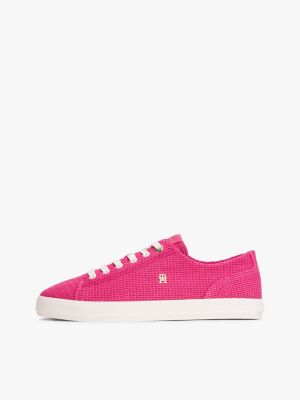 rosa strukturierter sneaker mit th-monogramm für damen - tommy hilfiger
