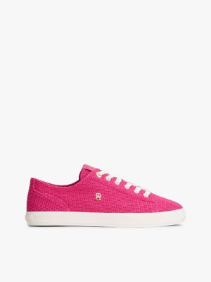 pink strukturierter sneaker mit th-monogramm für damen - tommy hilfiger