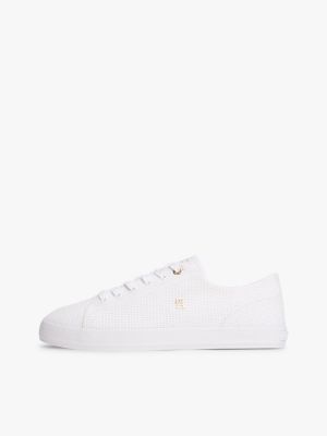 weiß strukturierter sneaker mit th-monogramm für damen - tommy hilfiger