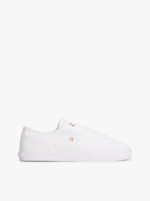 white strukturierter sneaker mit th-monogramm für damen - tommy hilfiger