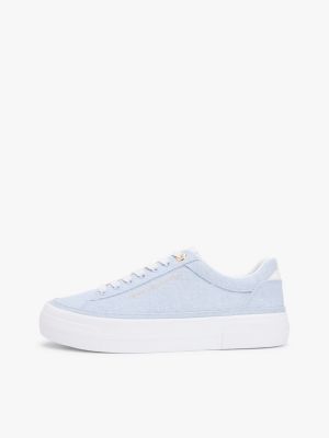 blue washed canvas platform trainers for women tommy hilfiger