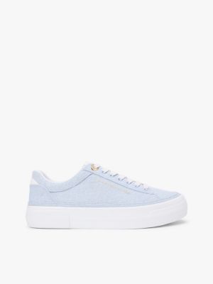 blue washed canvas platform trainers for women tommy hilfiger