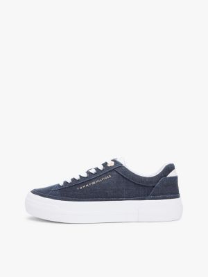 blue washed canvas platform trainers for women tommy hilfiger