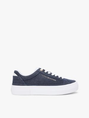 blue washed canvas platform trainers for women tommy hilfiger