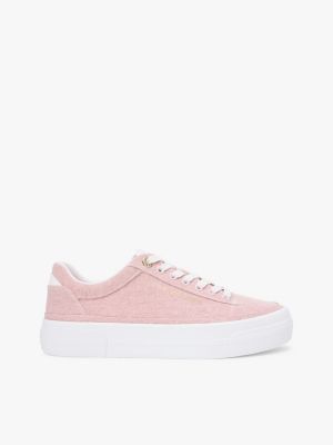 pink platform-sneaker aus gewaschenem canvas für damen - tommy hilfiger