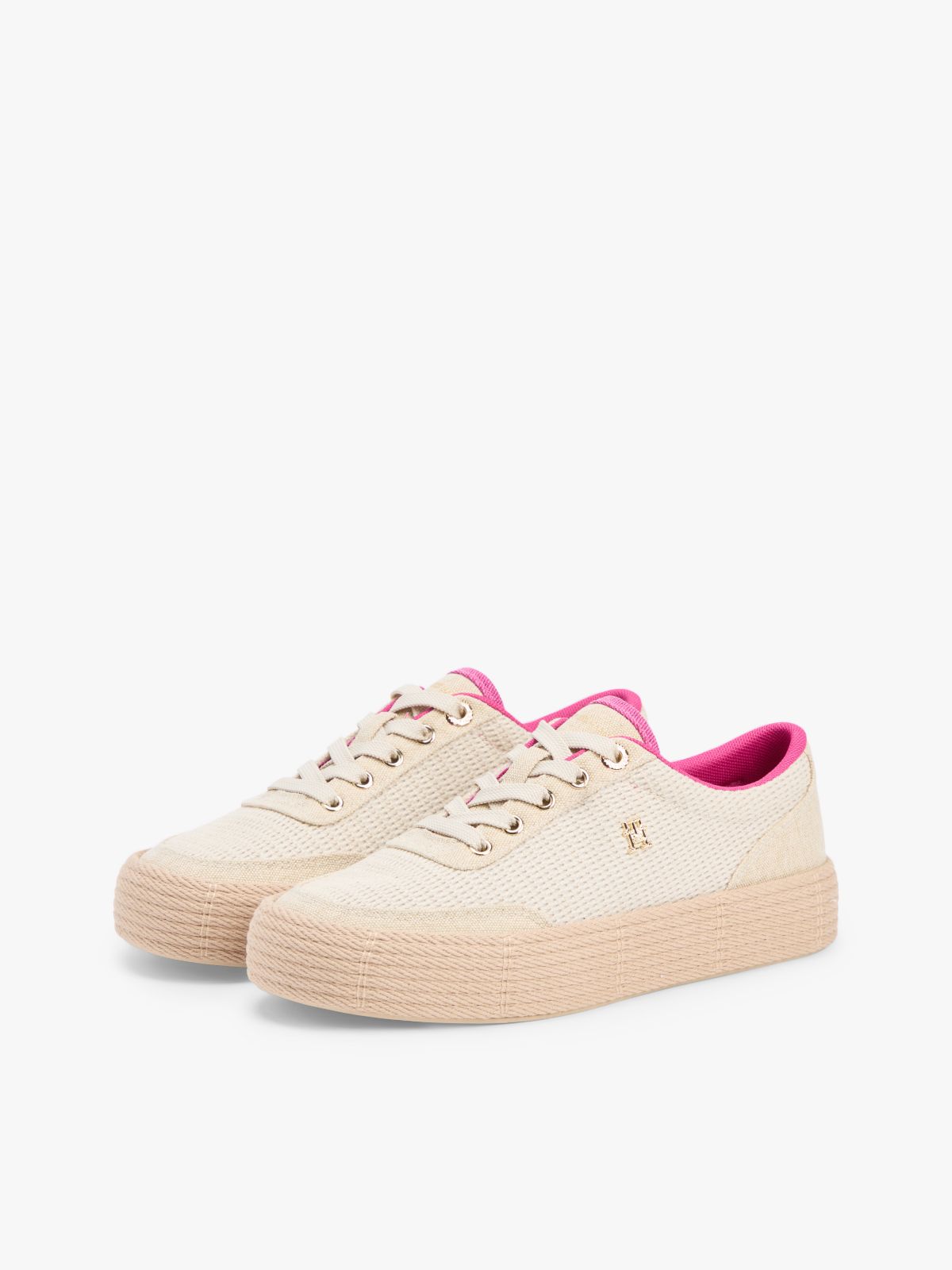 TH Monogram Canvas Rope Platform Trainers — Beige
