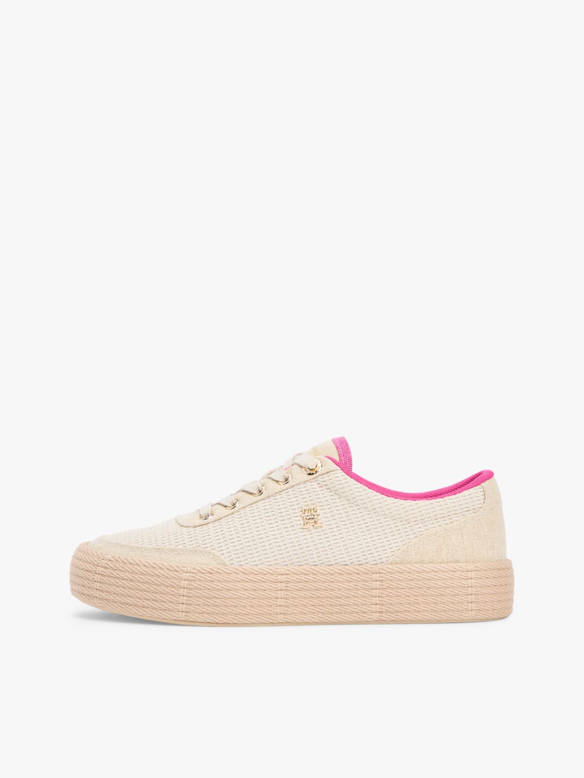 TH Monogram Canvas Rope Platform Trainers — Beige
