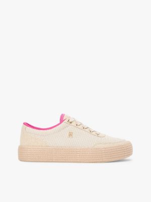 beige platform-sneaker aus canvas mit th-monogramm für damen - tommy hilfiger