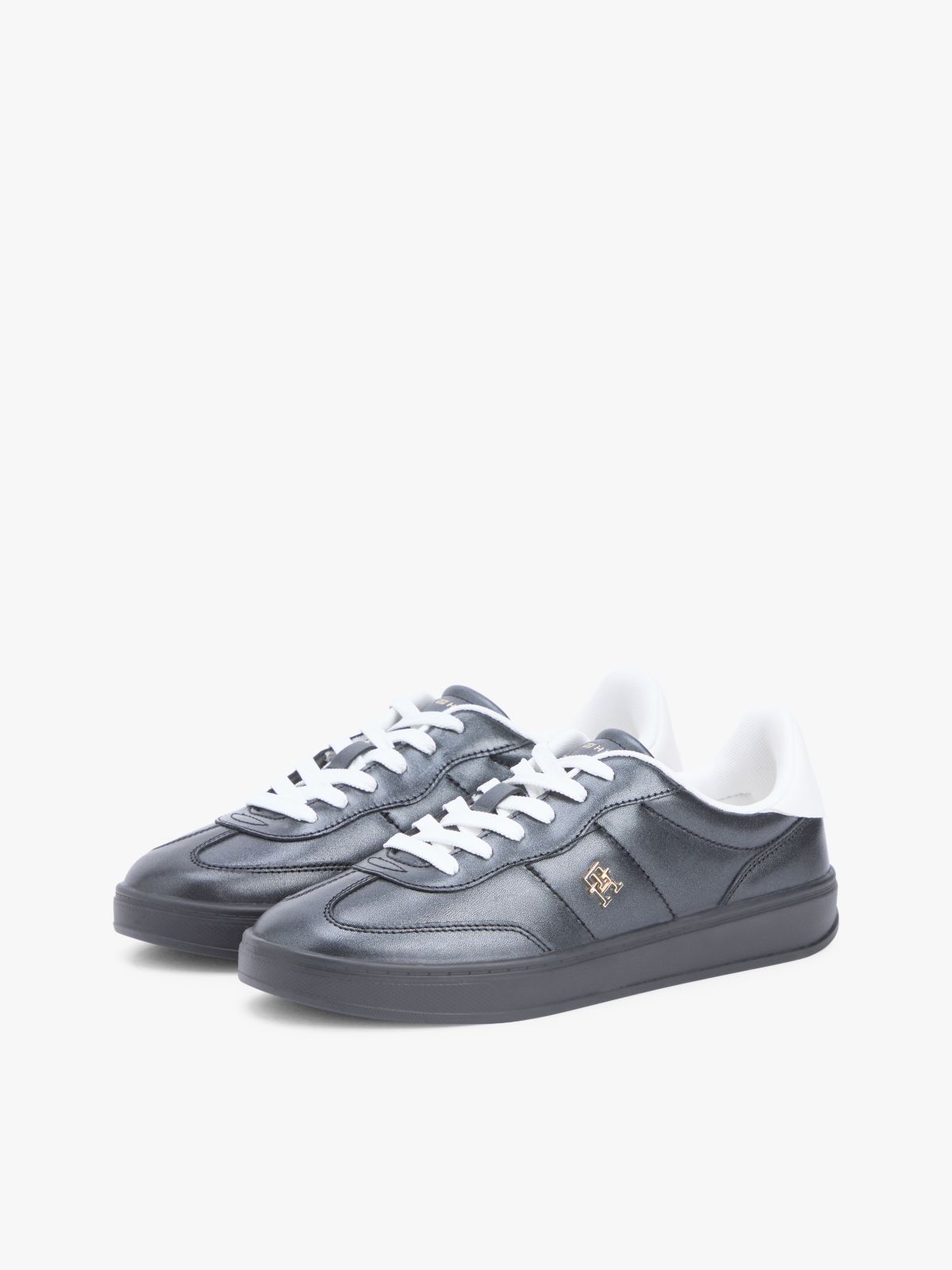 TH Monogram Metallic Trainers With Leather — Black