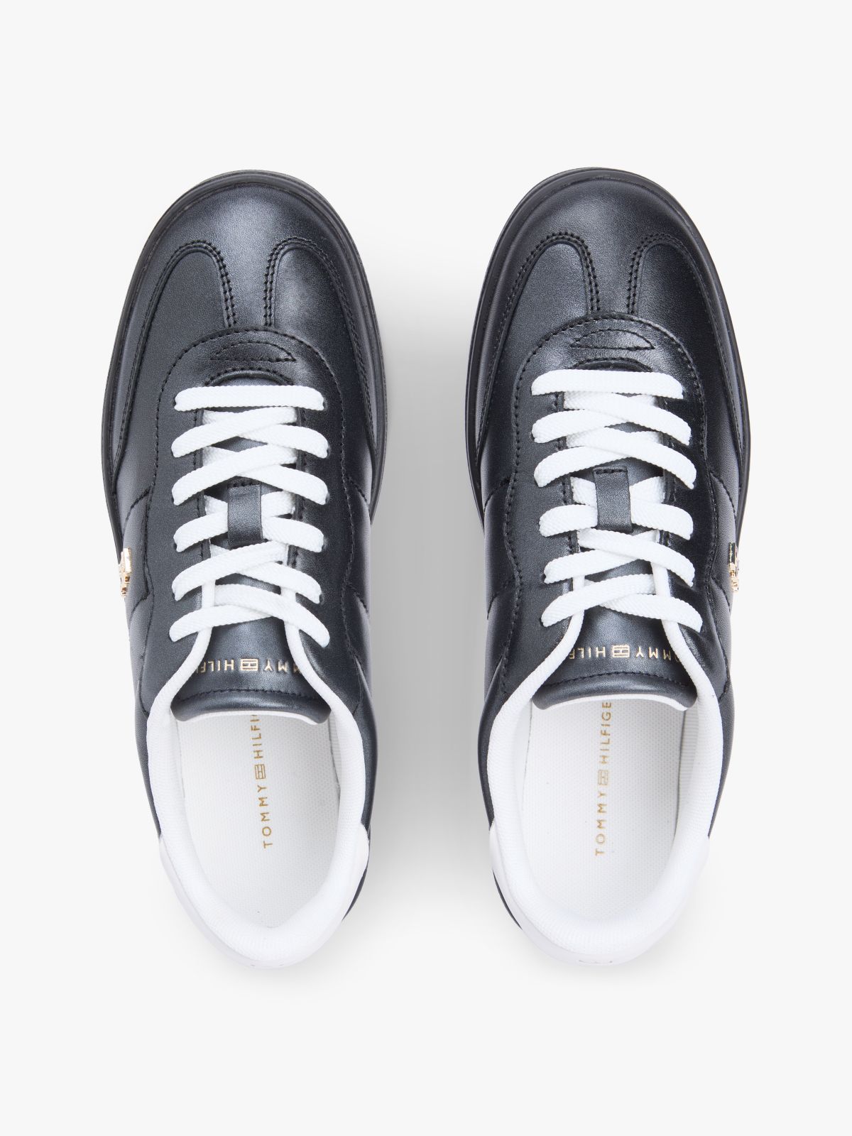 TH Monogram Metallic Trainers With Leather — Black