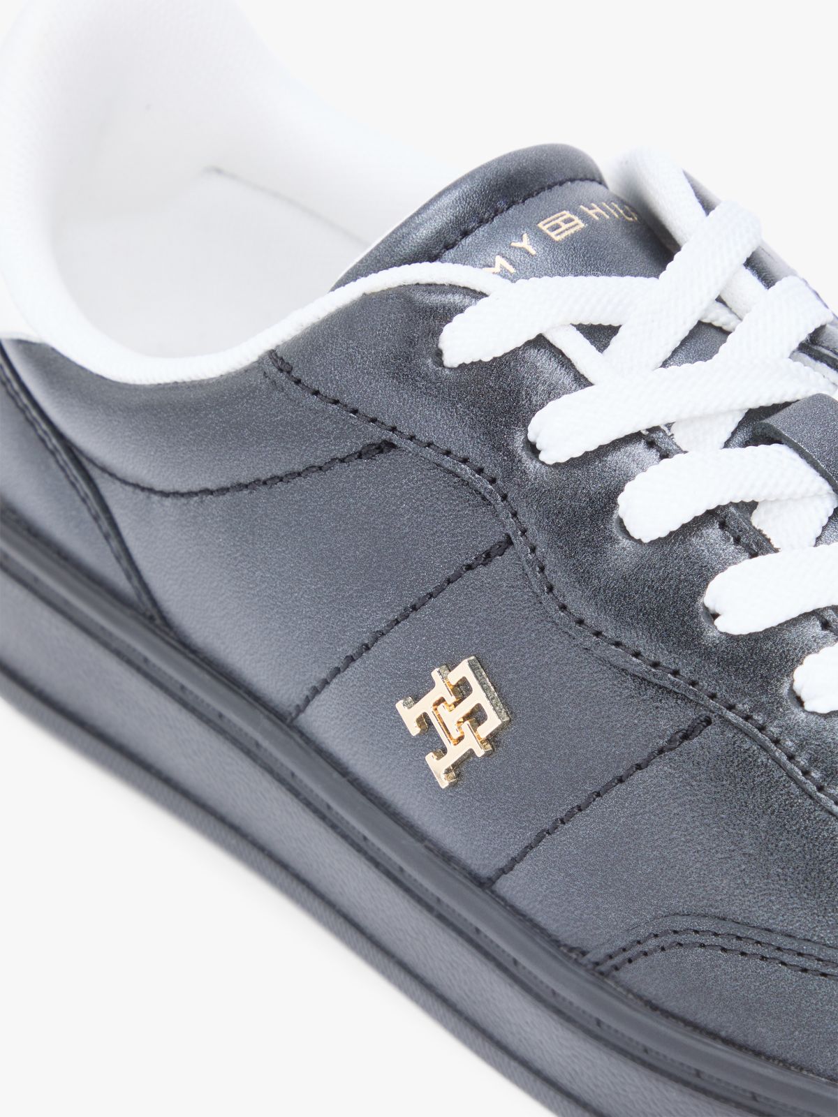 TH Monogram Metallic Trainers With Leather — Black