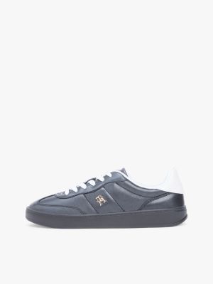 black th monogram metallic trainers with leather for women tommy hilfiger