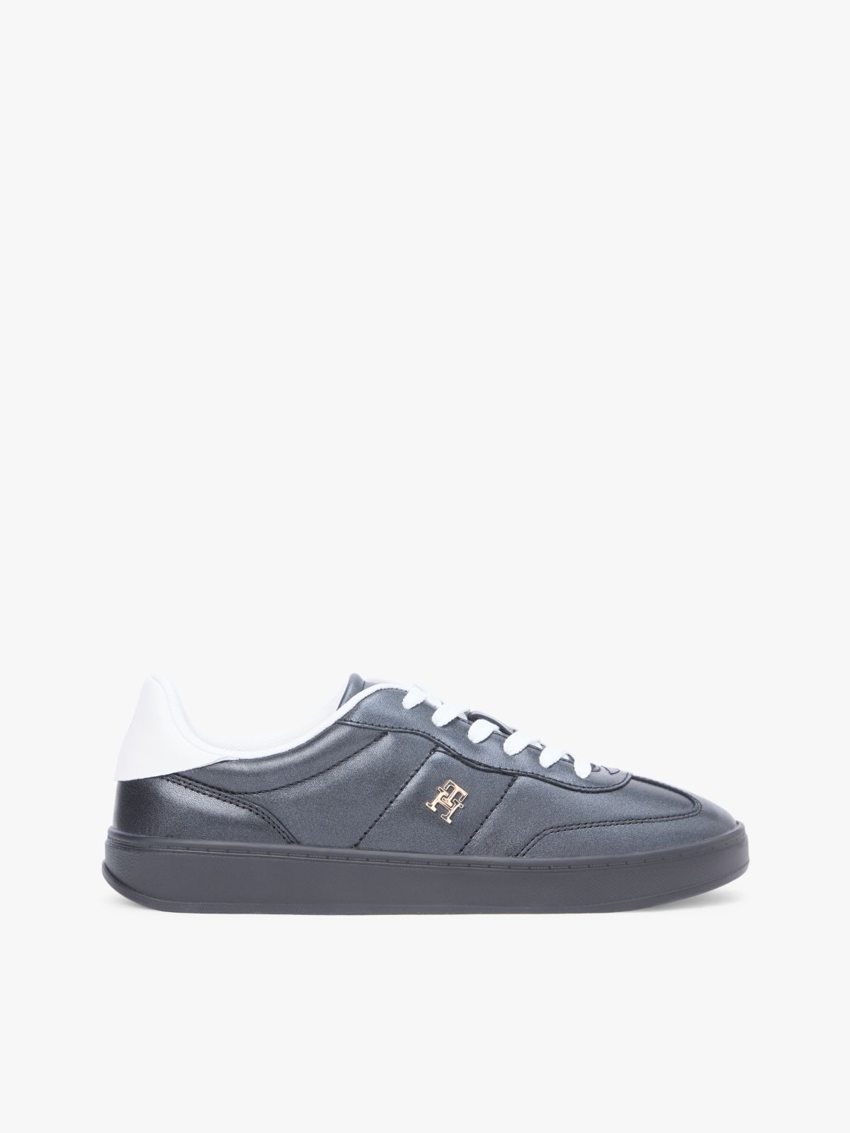 TH Monogram Metallic Trainers With Leather — Black
