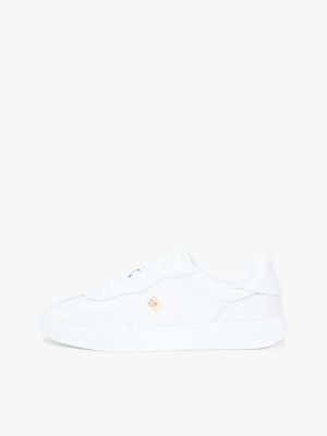 white th monogram metallic trainers with leather for women tommy hilfiger
