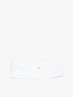 white th monogram metallic trainers with leather for women tommy hilfiger