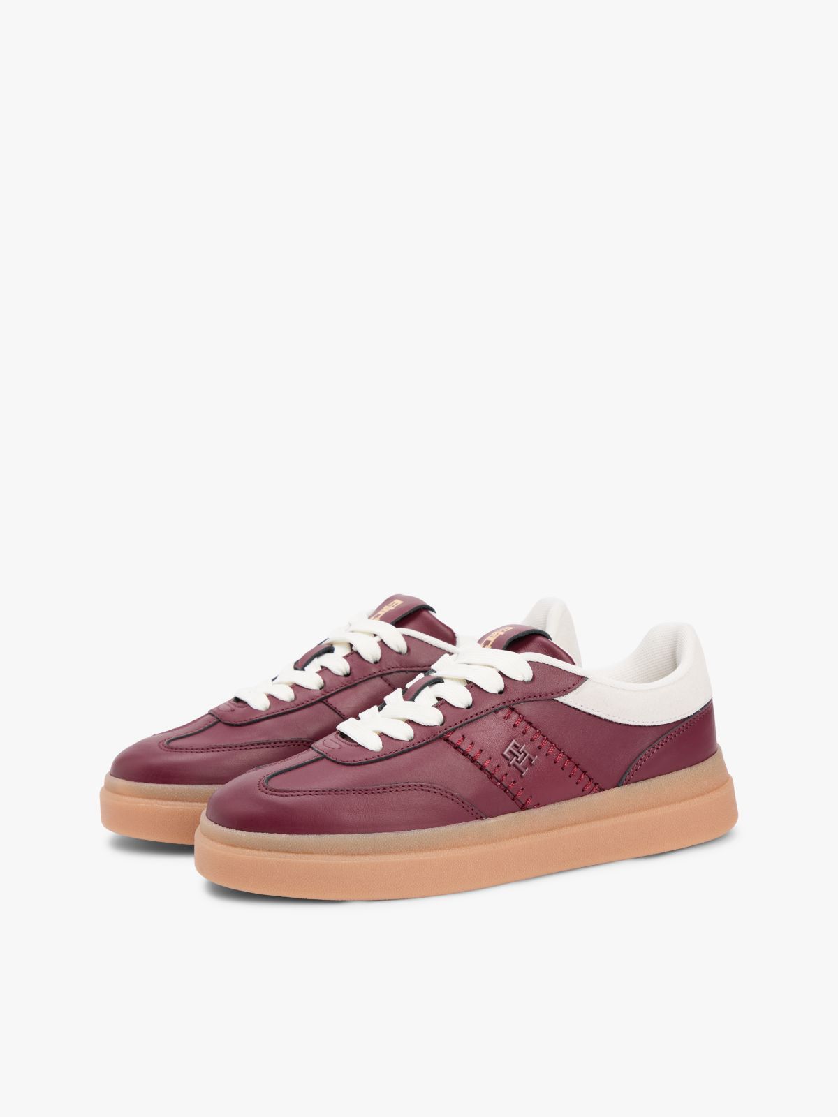 Leather TH Monogram Court Trainers — Brown
