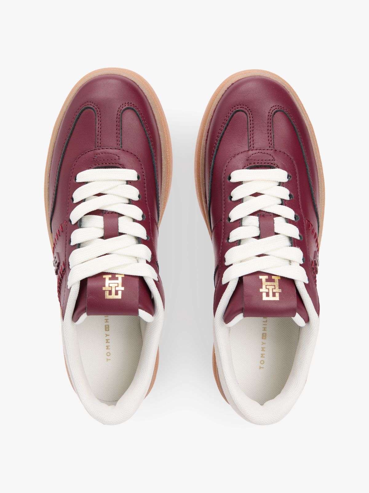 Leather TH Monogram Court Trainers — Brown